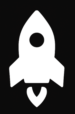 A dynamic rocketship icon symbolizing rapid growth, progress and 10x impact, with flames and motion trails showing upward momentum
