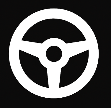 A steering wheel icon symbolizing leadership, control, and taking initiative in driving success